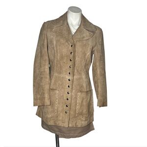 THE TANNERY Montgomery Ward Beige Suede Jacket Coat VINTAGE 70’s Fits Size Small